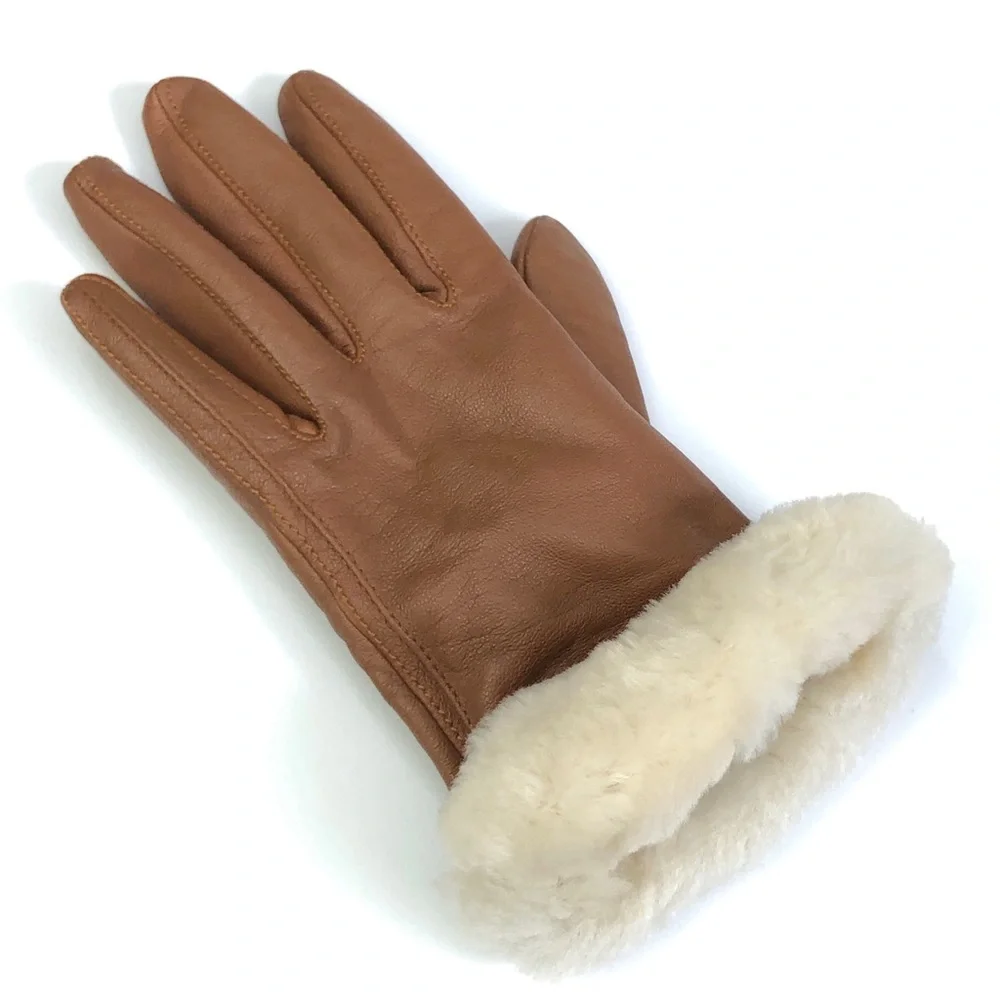 UGG Left Hand Only Brown Sheepskin Leather Cream Glove M